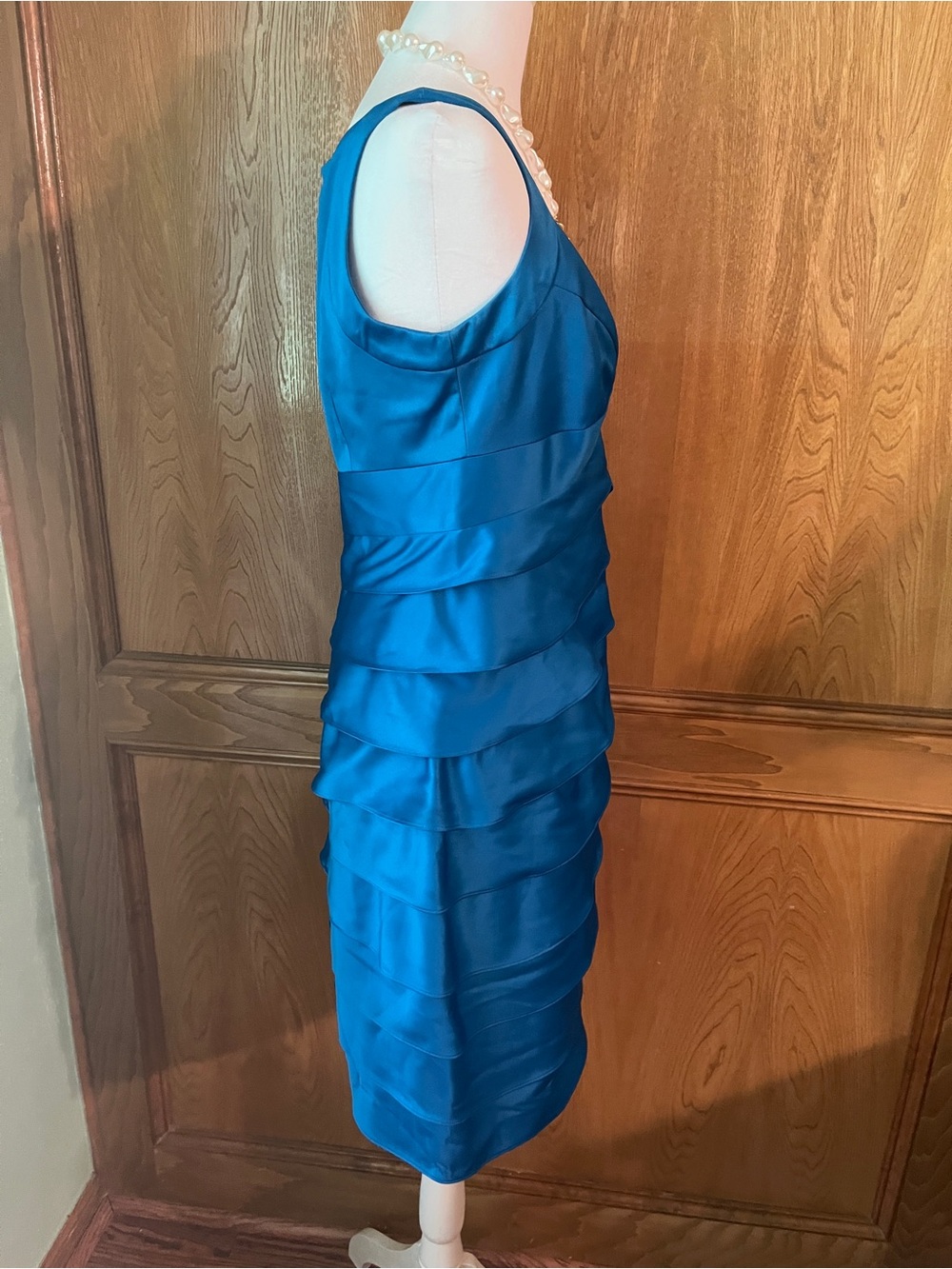 Sz 8 London Times Royal Aegean Blue Ruffle Tiered BodyCon Dress - Picture 9 of 17